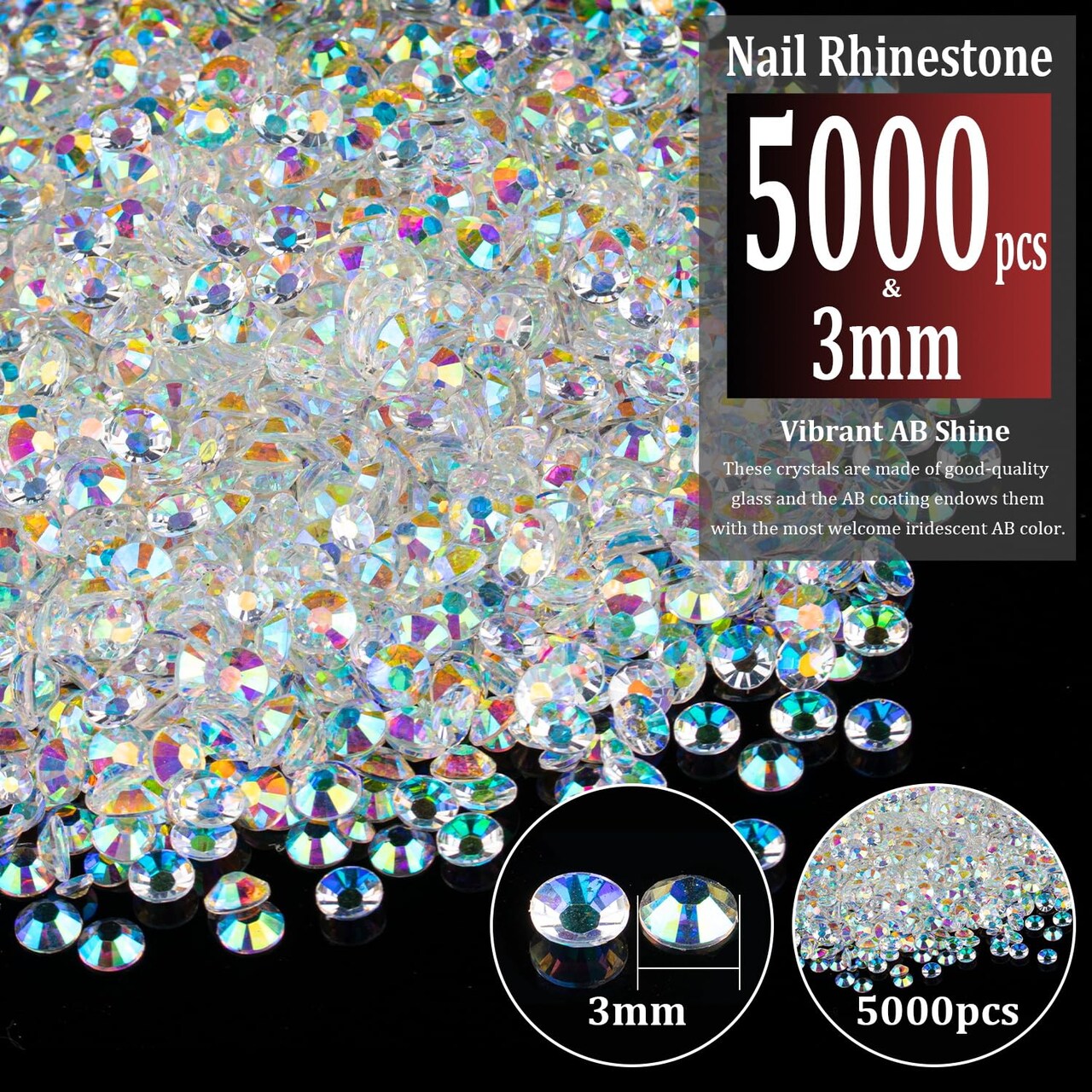 5000 Pieces 3mm Resin Rhinestones Bulk, Transparent AB Flatback Round Jelly Rhinestones Bedazzling Non Hotfix Crystal Gems Large Quantity Wholesale for DIY Crafts Clothes Tumblers Face Makeup Manicure